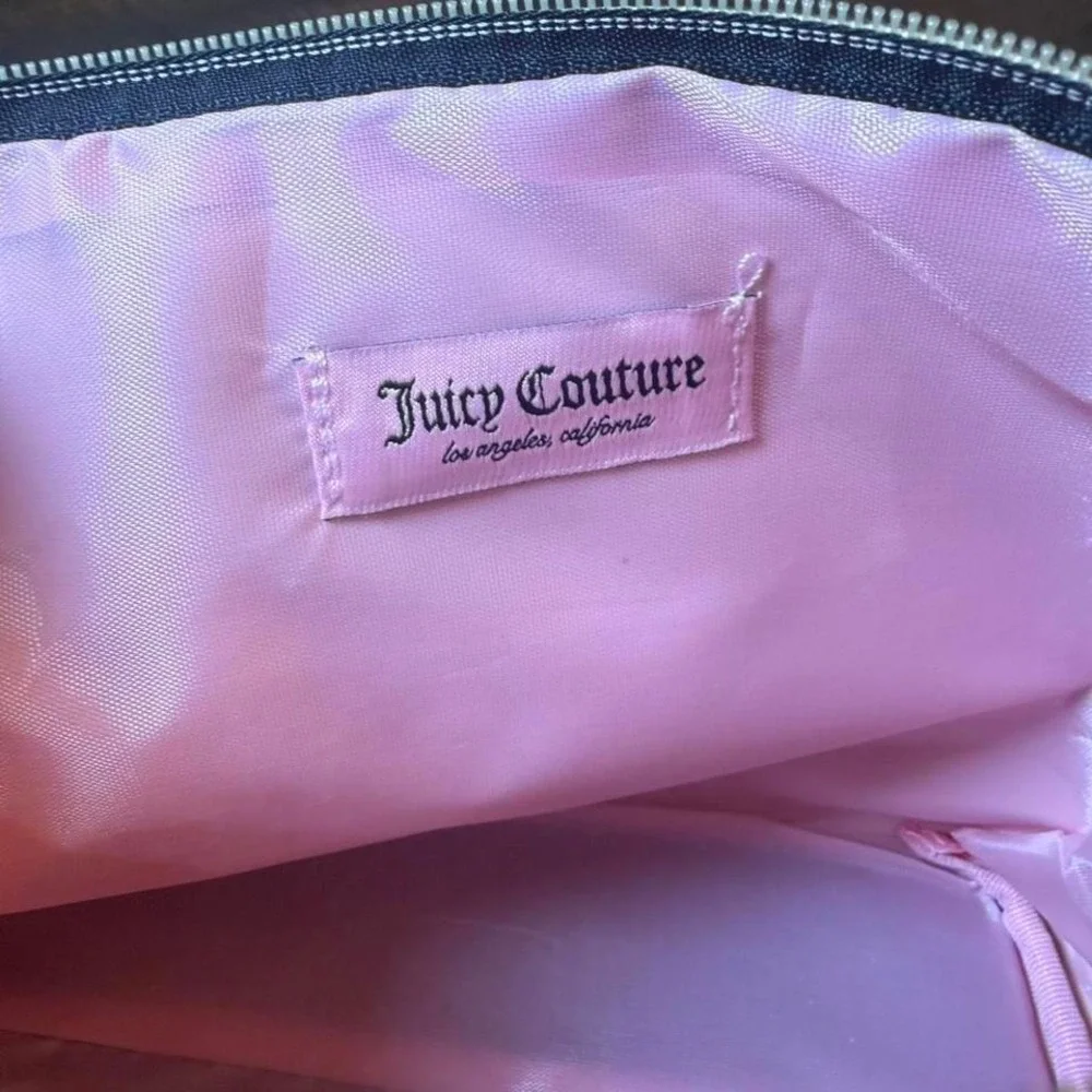 Juicy Couture Black‎ Velvet Makeup Bag Y2K Gold Logo Pink Lining